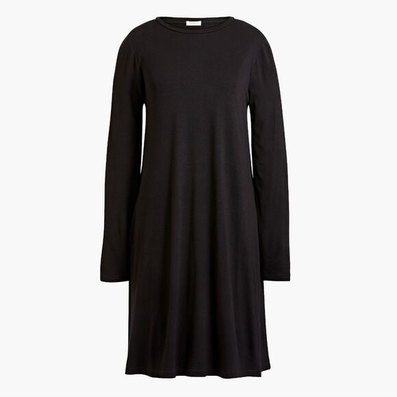NWT J.Crew Black Swingy Long Sleeve Dress (M) Soft Modal Trapeze T-Shirt Pockets - Picture 2 of 13